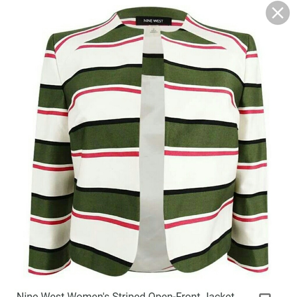 Nine West Striped Open Front Jacket Green and Red